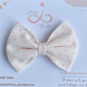 Moño Milan Crema con lunares fucsia