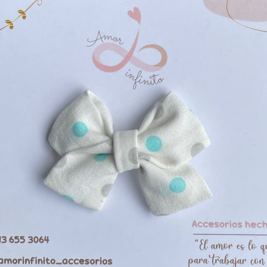 Moño Florencia pequeño Blanco con lunares verdes