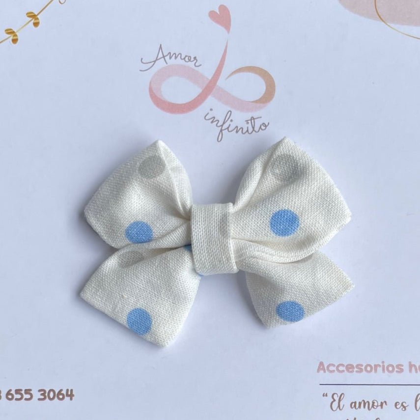 Moño Florencia pequeño Blanco con lunares azules