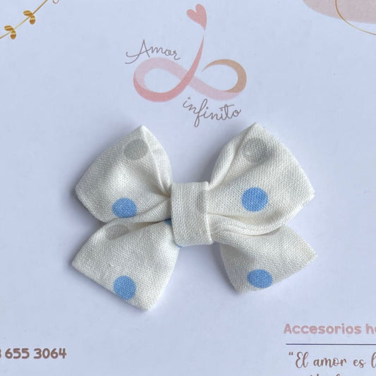 Moño Florencia pequeño Blanco con lunares azules