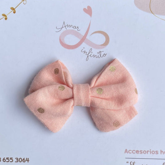 Moño Florencia pequeño Rosa lunares dorados