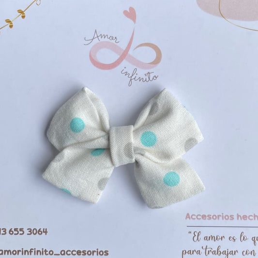 Moño Florencia pequeño Blanco con lunares verdes