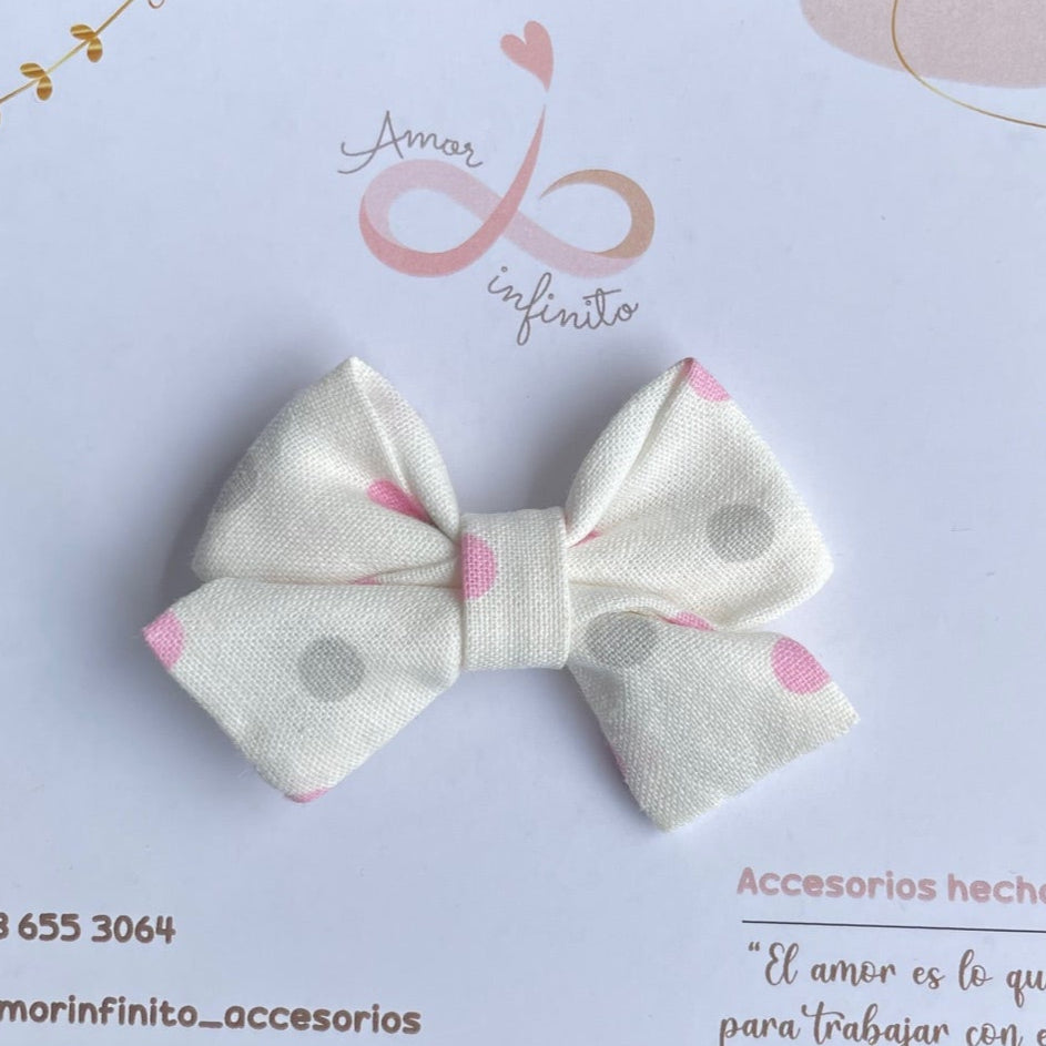 Moño Florencia pequeño Blanco con lunares rosa