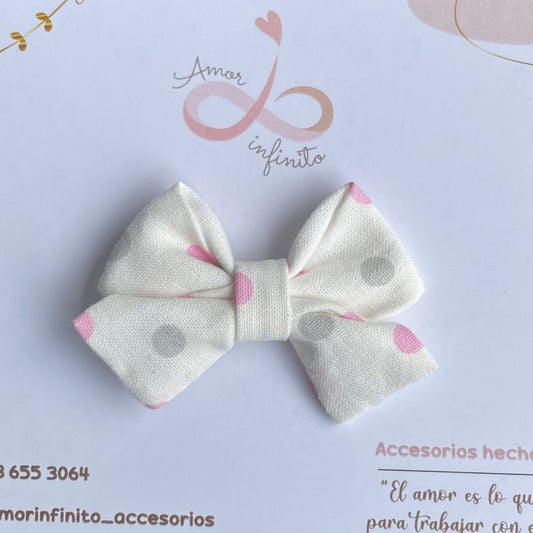Moño Florencia pequeño Blanco con lunares rosa