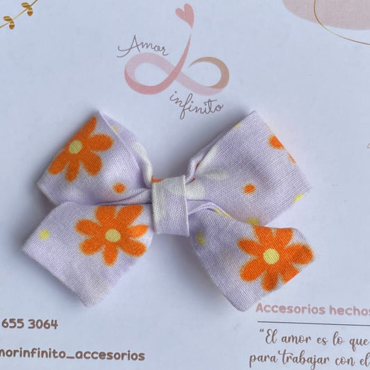 Moño Florencia pequeño Lila con Flores